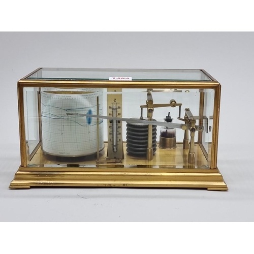 1484 - A good early 20th century French gilt brass barograph, with bevelled glass panels and ivorine thermo... 