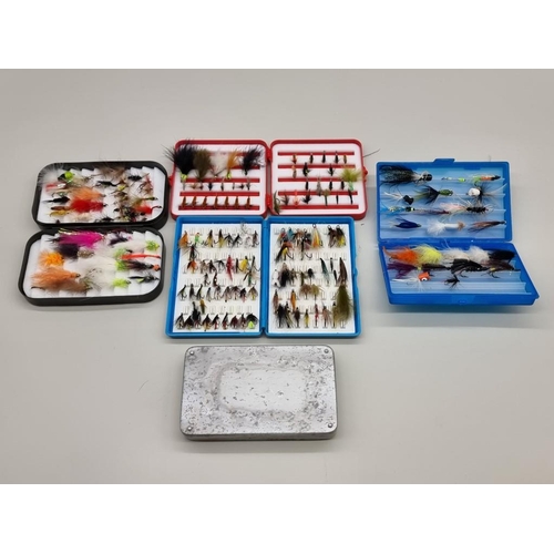 1486 - Angling: five various fishing fly boxes, (one lacking contents).