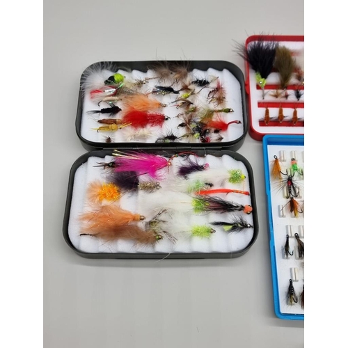 1486 - Angling: five various fishing fly boxes, (one lacking contents).