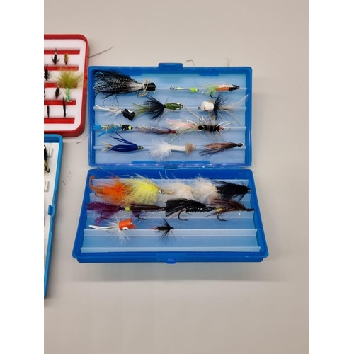 1486 - Angling: five various fishing fly boxes, (one lacking contents).