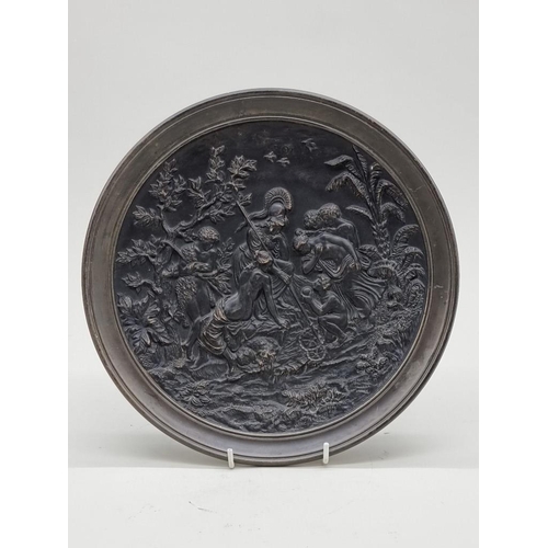 1523 - A 19th century terracotta plate, relief decorated with 'The Judgement of Paris', after Benvenuto Cel... 