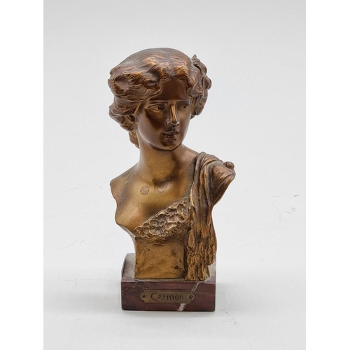 1548 - Alfredo Neri, 'Carmen', signed and dated 1905, gilt bronze, on red marble base, 16.5cm high.... 