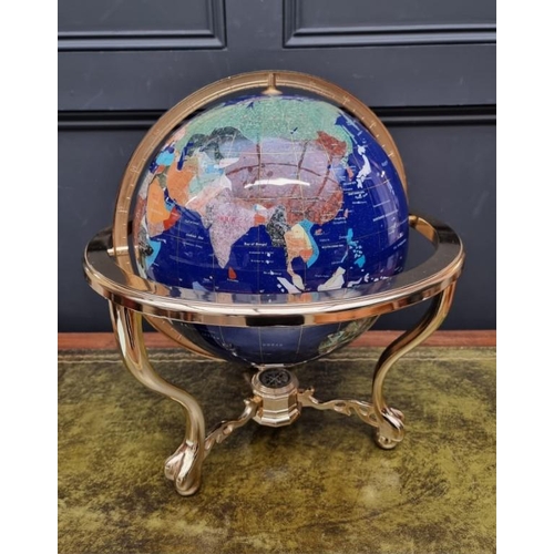 1591 - A pietra dura and brass mounted table globe, 46cm diameter.