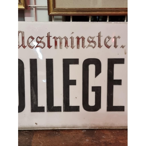 1554 - A late Victorian street sign, inscribed 'City of Westminster, Great College St, SW1', Vitrolite glas... 