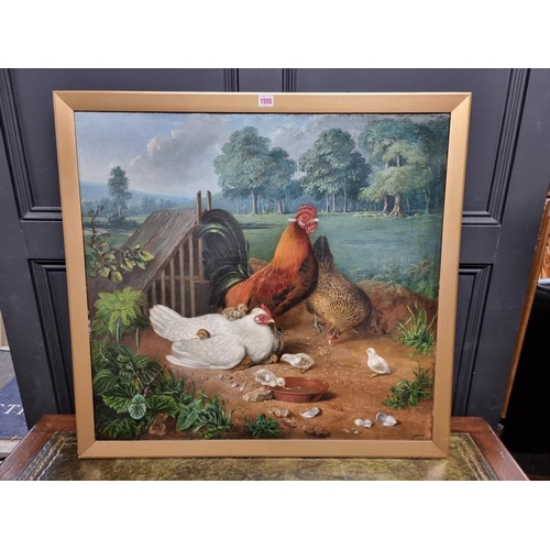 1555 - English School, late 19th century, chickens in a landscape, oil on canvas, 74 x 79cm.   ... 