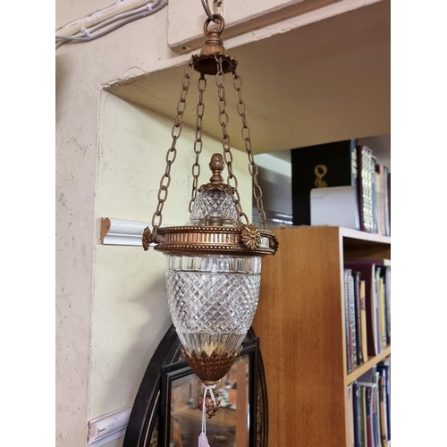 1594 - A good late 19th century French gilt bronze and cut glass ceiling lantern, total height 48cm.... 