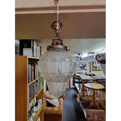 1595 - An Art Deco frosted glass ceiling lantern, 34cm high.