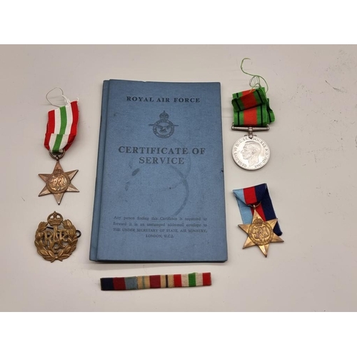 1639 - A 1940s RAF 'Certificate of Service' booklet, to A E Clifton-Spragg, with related medals and badge.... 