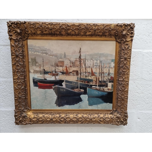 1255 - William Scudder, Brixham Harbour, signed, oil on canvas, 49 x 59cm.