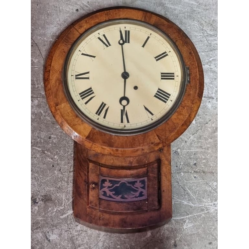 1110 - A Victorian walnut drop dial wall clock, with 11 1/2in painted dial, with pendulum.... 