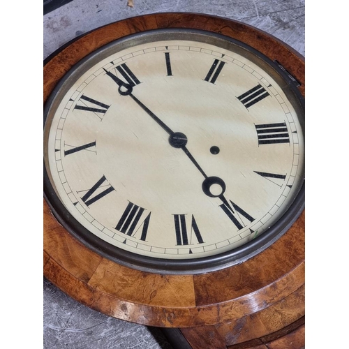 1110 - A Victorian walnut drop dial wall clock, with 11 1/2in painted dial, with pendulum.... 