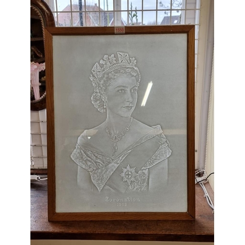 1550 - An unusual hold-to-light or watermark picture of Elizabeth II, inscribed 'Coronation 1953', 54.5 x 4... 