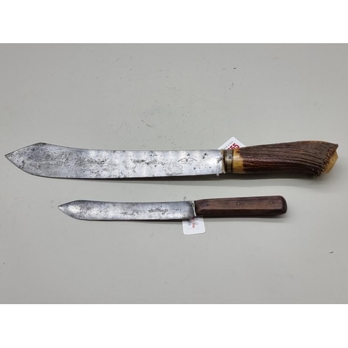 1655 - A late Victorian butcher's knife, having stag antler handle, with 35cm blade, by Wheatley Brothers, ... 