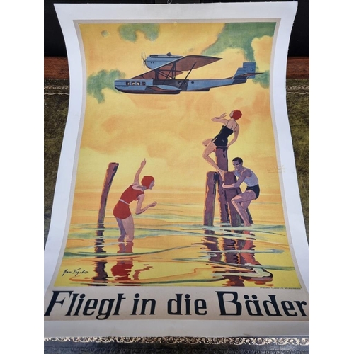 1666 - An interesting Luft Hansa poster, after Hans Vogel, circa 1926, 66 x 46cm, backed on linen.... 