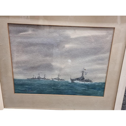 1676 - John Webster, Battleships, signed, watercolour and bodycolour, 25 x 34cm; together with another simi... 