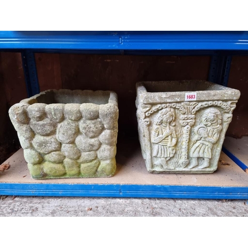 1683 - Two old composition stone planters, largest 29cm high. (2)