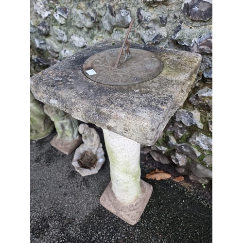 1690 - A composition stone pedestal sun dial, 84cm high; and three others. (4)