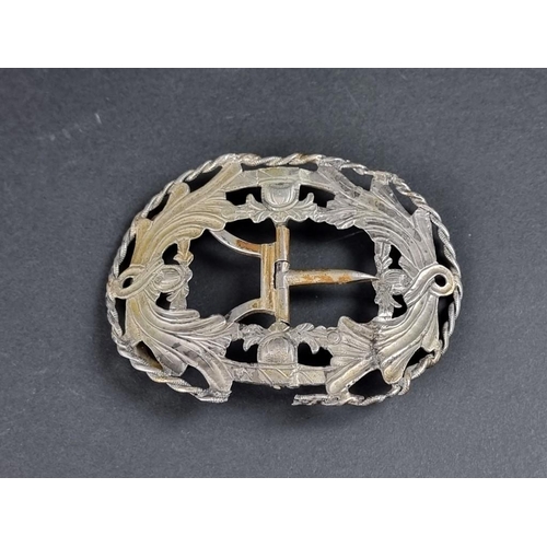 122 - A large 19th century Dutch white metal belt buckle, .833 standard, 10.5 x 8cm.