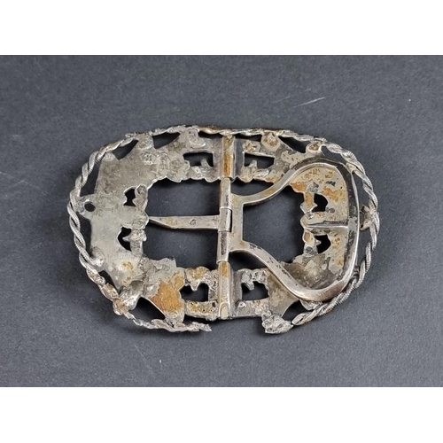 122 - A large 19th century Dutch white metal belt buckle, .833 standard, 10.5 x 8cm.