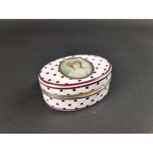 165 - WITHDRAWN FROM SALE.A 19th century continental enamel and silver gilt oval box, the lid inset with a... 