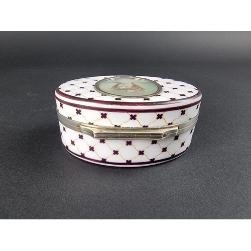 165 - WITHDRAWN FROM SALE.A 19th century continental enamel and silver gilt oval box, the lid inset with a... 