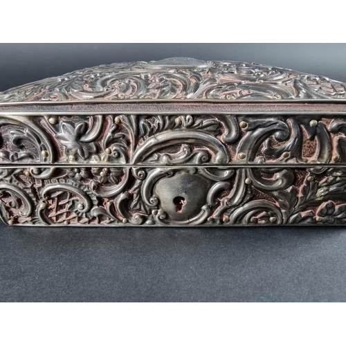 168 - A Victorian leather and silver jewellery box, by Henry Matthews, Birmingham 1897, 16.5cm long.... 