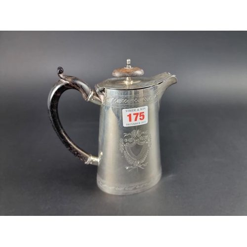 175 - A Victorian silver hot water jug, by T Wooley, Birmingham 1899, 18.5cm high, gross weight ... 