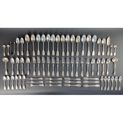 184 - A part canteen of William IV and Victorian silver fiddle and thread pattern silver cutlery for twelv... 