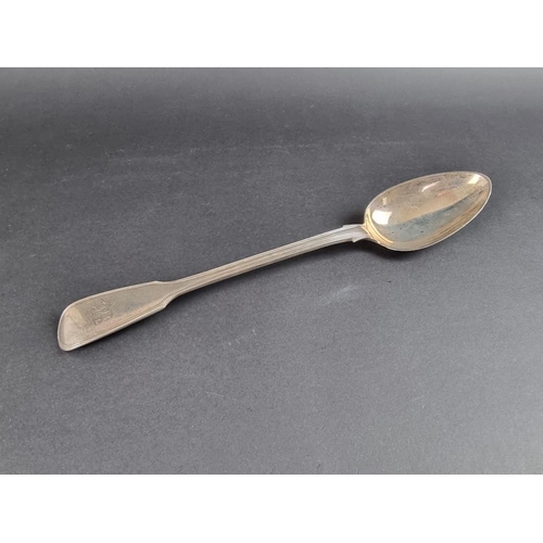 187 - A Victorian silver fiddle and thread pattern stuffing spoon, by Elizabeth Eaton, London 1848, 3... 