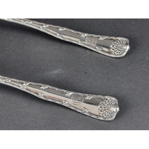 198 - A pair of Tiffany & Co 'Wavy Edge' pattern Sterling silver and parcel gilt salad servers, 25.5cm... 