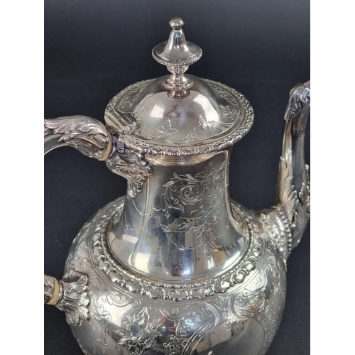 2 - A Victorian silver teapot, by Henry Wilkinson & Co, Sheffield 1857, with ivory insulators, 27cm ... 