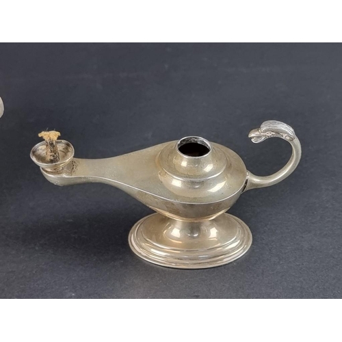 219 - A silver sauce boat, by T S, Birmingham 1931, 7.5cm long; together with a silver table lighter, by A... 