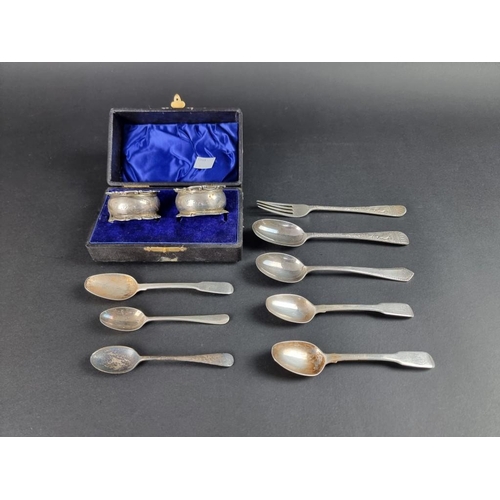 223 - A Victorian silver Christening fork and spoon, by Francis Higgins III, London 1900; together with si... 