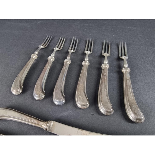 234 - A set of twelve silver handled pistol grip knives and forks, by William Hutton & Sons Ltd, Sheff... 