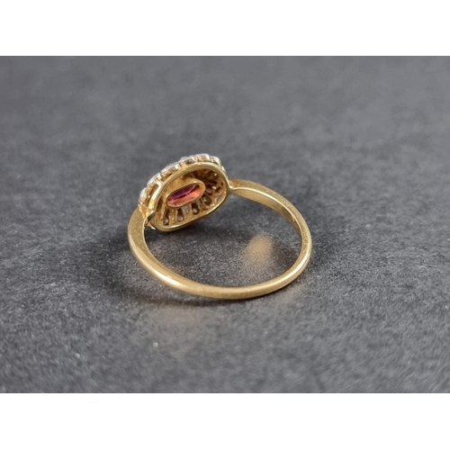 280 - An Edwardian ruby and diamond ring, set central facetted ruby and fourteen small old cut diamonds, i... 