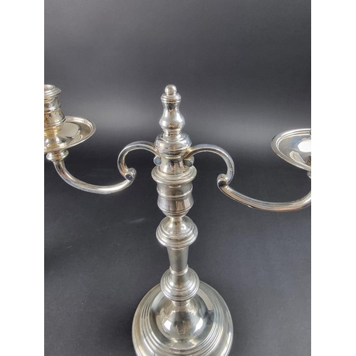 29 - A pair of silver candelabra, by J A Campbell, London 1990, weighted, 33cm high.