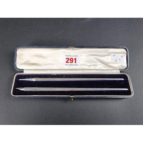 291 - A cased white metal propelling pencil and matching dip pen, by S Mordan & Co, stamped 'Sterling ... 