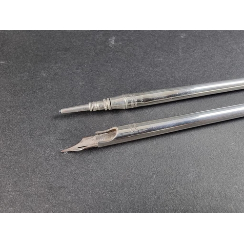 291 - A cased white metal propelling pencil and matching dip pen, by S Mordan & Co, stamped 'Sterling ... 