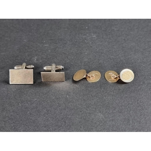 320A - WITHDRAWN FROM SALE A pair of 9ct gold cufflinks, with chain connectors, the heads 15 x 11mm, 3.6g; ... 