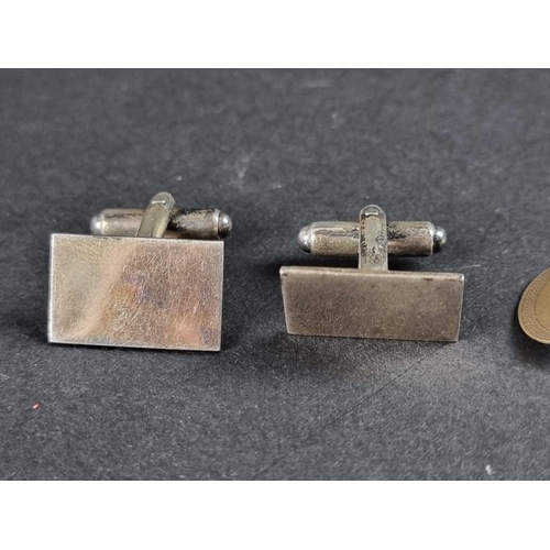 320A - WITHDRAWN FROM SALE A pair of 9ct gold cufflinks, with chain connectors, the heads 15 x 11mm, 3.6g; ... 