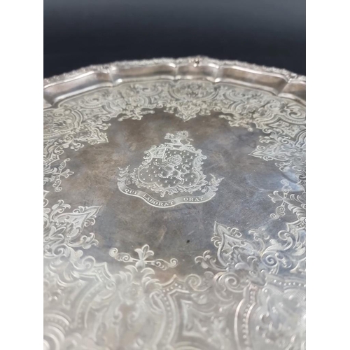 33 - A Victorian silver salver, by R & S Garrard & Co, London 1882, 37cm diameter, 1445g.... 