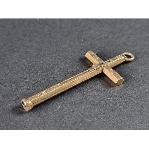 351 - An unusual Victorian yellow metal cross pendant propelling pencil, 5cm closed.