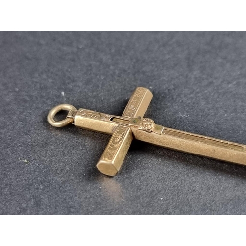 351 - An unusual Victorian yellow metal cross pendant propelling pencil, 5cm closed.