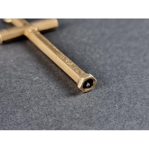 351 - An unusual Victorian yellow metal cross pendant propelling pencil, 5cm closed.