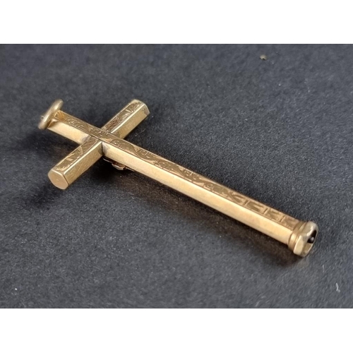 351 - An unusual Victorian yellow metal cross pendant propelling pencil, 5cm closed.