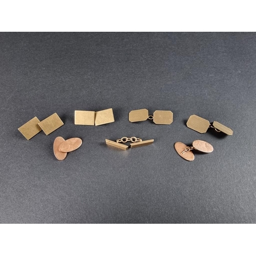 354 - Three pairs of 9ct gold cufflinks; together with another 9ct gold cufflink, 23g. (7)... 