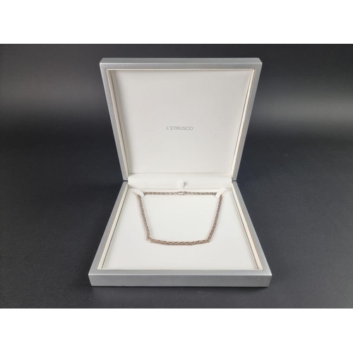 408 - A modern silver necklace, set marquise white synthetic stones, 43cm, cased.