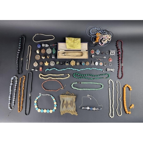 413 - A malachite bead necklace; together with various costume jewellery and other items.