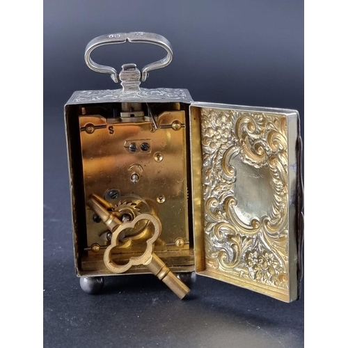 43 - A small Victorian silver carriage timepiece, by Charles Henry Dumenil, London 1891, height including... 