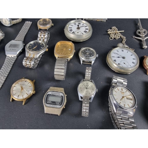 465 - Three Seiko wristwatches; together with nineteen other wristwatches; and two open faced pocket watch... 
